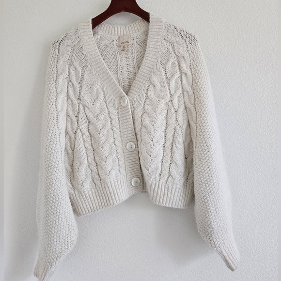 H&M Melange Dalpaga Chunky Cable Knit Alpaca Blend Cardigan size Small Oversized - Picture 9 of 16